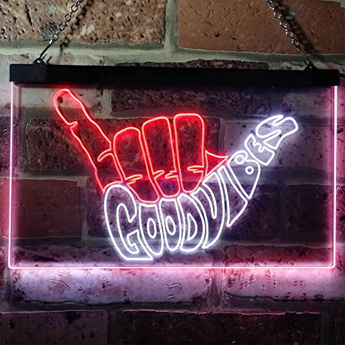 ADVPRO Good Vibes Only Hand Party Decoration Dual Color LED Neon Sign White & Red 16" x 12" st6s43-i1076-wr - Thumbnail 2