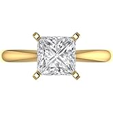 Clara Pucci 14K Solid Gold Engagement Ring for Women | 2 cttw White Sapphire Princess Cut Solitaire | Real Yellow Gold Wedding Ring