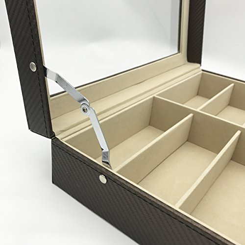 UnionPlus 8-Slot Eyeglass Sunglass Glasses Organizer Collector - Faux Leather Storage Case Box (Coffee - Carbon Fibre) - Thumbnail 4