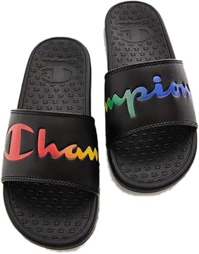 black and rainbow champion shoes