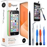 iPhone 5C Screen Replacement - Black - LCD Premium Complete Repair Kit with Tools - Easy Manuals Videos and Instructions, with Tempered Glass Screen Protector Touch Panel Display Digitizer Assembly
