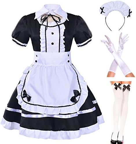 Elibelle Japanese Anime Sissy Maid Dress Cosplay Sweet Classic Lolita Fancy Apron Maid Dress With Socks Gloves Set Black Fit77 88lbs Asia M Amazon Com Au Fashion