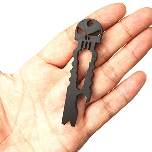SUPOW Hand Tool, Creative Skeleton Stainless Steel Titanium Key Stick Pocket Survival Screwdriver Crowbar Wrench Opener Crowbar Protable Skull Keychain (3 pcs, Black)