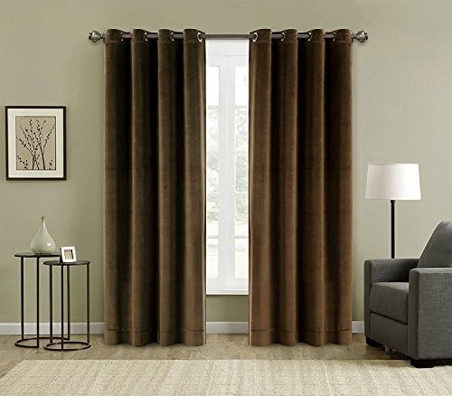FirstHomer Room Darkening Draperies Thermal Insulated Solid Grommet Top Window Blackout Velvet Curtains/Drapes/panels for Bedroom,Java,50Wx72L (Set of 2 Panels)