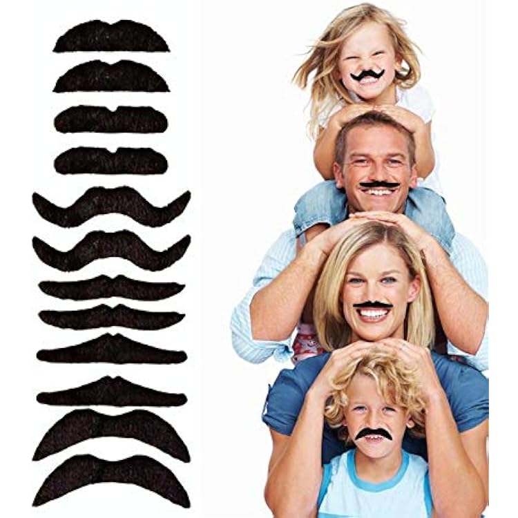 Lot De 100 Fausses Moustaches Auto-adhésives - 10 Motifs Différents - Pour Fêtes, Déguisements, Halloween, Noël - Noir