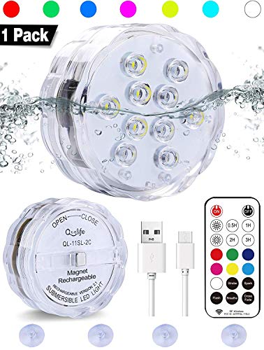 Qoolife Rechargeable Underwater Led Lights- 3.3" USB Magnetic Waterproof Light Pad Night Lights Remote Controlled RGBW Changing Submersible led Lights for Party Christmas Hot Tub Pond - Thumbnail 7