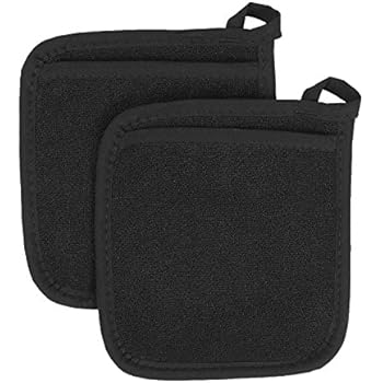 Ritz Royale Collection 100% Cotton Terry Cloth Pocket Mitt Set, Dual-Function Hot Pad / Pot Holder, 2-Piece, Black