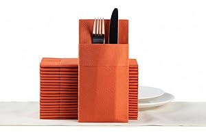MOYES HOME Terracotta Dinner Napkins Cloth Like with Built-in Flatware Pocket, Linen-Feel Absorbent Disposable Paper Hand Napkins for Kitchen, Bathroom, Parties, Weddings or Events, 16x16 inches, Pack of 50