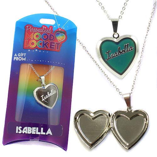 ISABELLA PERSONALISED HEART SHAPED NAMED MOOD LOCKET FUN GIFT PRESENT