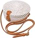 YouShop Handmade Straw White Round Rattan Bag Zipper Pouch Adjustable Strap Wicker Purse
