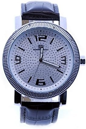 Mens Super Techno Diamond Watch Genuine Diamond Watch Oversized Silver Case Leather Band w/ 2 Interchangeable Watch Bands #M-6036