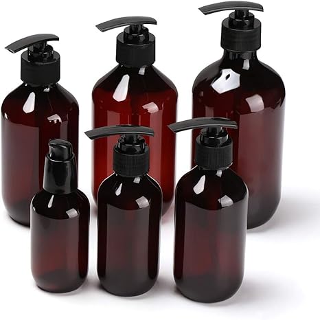 Amazon 黒いローションポンプが付いているこはく色のプラスチック石鹸ディスペンサーのびん ゲル 石鹸 シャンプー ボディローション クリーム 詰め替えに最適 6pcs Set ソープ シャンプー用ディスペンサー ホーム キッチン オンライン通販