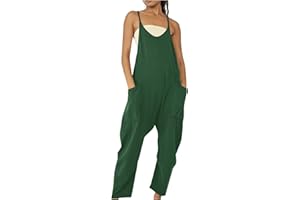 STYESH Womens Jumpsuits Casual Sleeveless Loose Spaghetti Strap Overalls Streetstyle Pants Rompers with Two Pockets