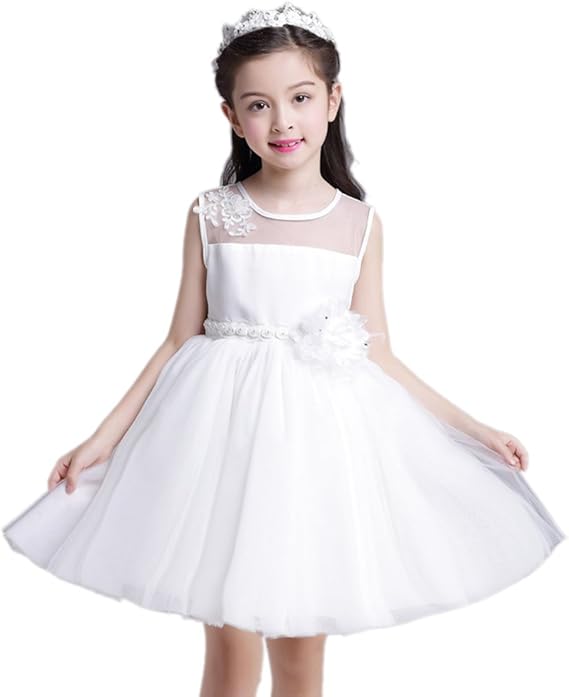 Amazon Niceyy ガールズ 子供 ドレス ワンピース ノースリーブ 蝶結び レース 綿 白 女の子 キッズ フォーマル プリンセス チュール フラワーガール 夏 エレガント かわいい 結婚式 発表会 130cm フォーマル 通販