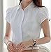 DPO Women's Cotton Collared Pleated Button Down Shirt Short Sleeve Blouse