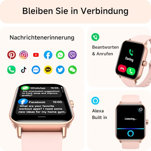 Women's Smartwatch with Phone Function, 1.8 Inch Smart Watch Fitness Watch with Whatsapp and Alexa, Heart Rate Sleep Monitor, 120+ Sports Modes Fitness Tracker, IP68 Waterproof Watches Women for
