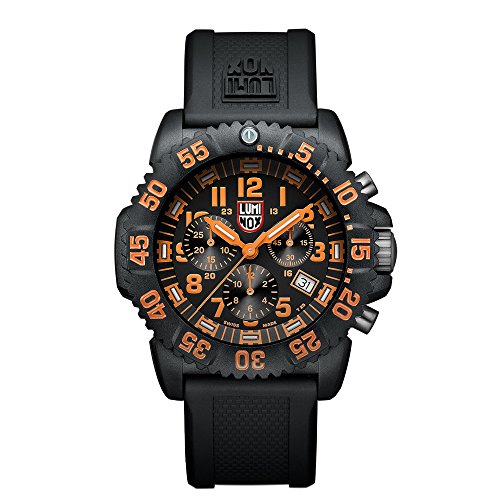Luminox Men's 3089 Navy Seal Colormark Chronograph 3080 Series Black Chronograph Rubber Band, Orange Accents Watch