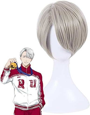 New Anime Yuri!!! on Ice Cosplay Wigs Victor Nikiforov Short Synthetic Hair Grey Color Cosplay Wig