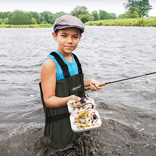 Magreel-Kids-Chest-Waders-Waterproof-NylonPVC-Youth-Waders-with-Boots-Fishing-Hunting-Waders-for-Toddler-Children-Boys-Girls-Army-Green-Age-2-13
