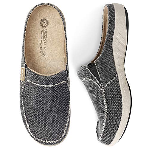 Mens Slippers with Arch Support, Canvas House Slipper for Men with