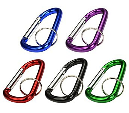 WIWAPLEX 5 PCS Carabiner D Ring with keychain Durable Hooks for Camping, Hiking, Fishing and Outdoors (Simple 5 colors)