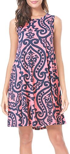 peassa Women's Sleeveless Pockets Casual Swing T-Shirt Short Dresses