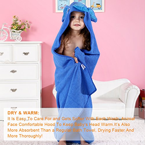MICHLEY Animal Face Hooded Baby Towel Cotton Bathrobe for Boys Girls 0-6 Year Blue
