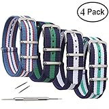 STYLELOVER 4 Pack Nato Watch Bands, Ballistic Nylon Watch Straps - Choices of Colors & Widths 16mm 18mm 20mm 22mm or 24mm