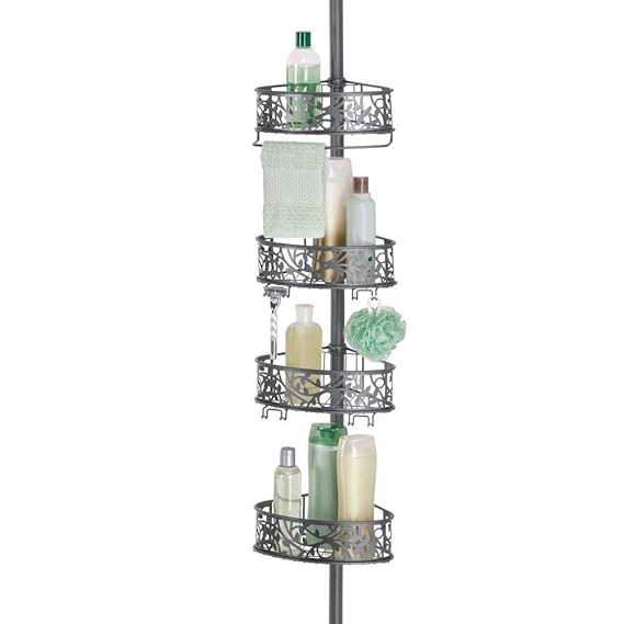 mDesign Shower Caddy für die Ecke aus Metall – ausziehbares Duschregal ohne Bohren fürs Bad – stilvolle Duschablage mit flora