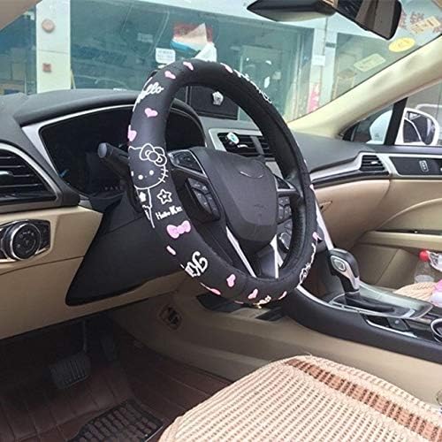 車のハンドルカバー 車のステアリングカバー天然ゴム健康通気性38センチメートルステアリングホイールの漫画ハローキティのカーアクセサリー Color Black Name 新作からsaleアイテム等お得な商品満載