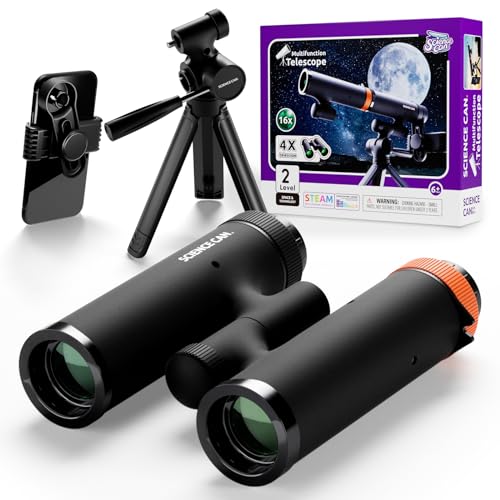 Science Can Télescope pour enfants - Jumelles d'entrée de gamme 3 en un - Télescope portable avec trépied réglable et support de téléphone - Grossissement de 4 à 16 fois - Pour l'exploration en plein