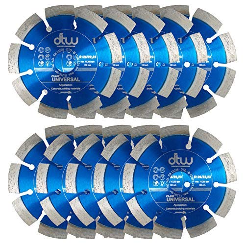 DTW x10 Professional Universal Diamond Blade Cutting Disc for General Concrete, Brick, Sandstone & More 125mm/5" Pack of 10