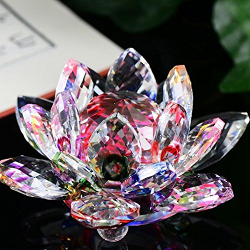 Inverlee Lotus Crystal Glass Figure Paperweight Ornament Feng Shui Household Decor Collections (D)
