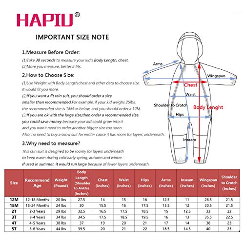 HAPIU Kids Toddler Rain Suit Muddy Buddy Waterproof Coverall,Yellow,3T,Original - Thumbnail 5