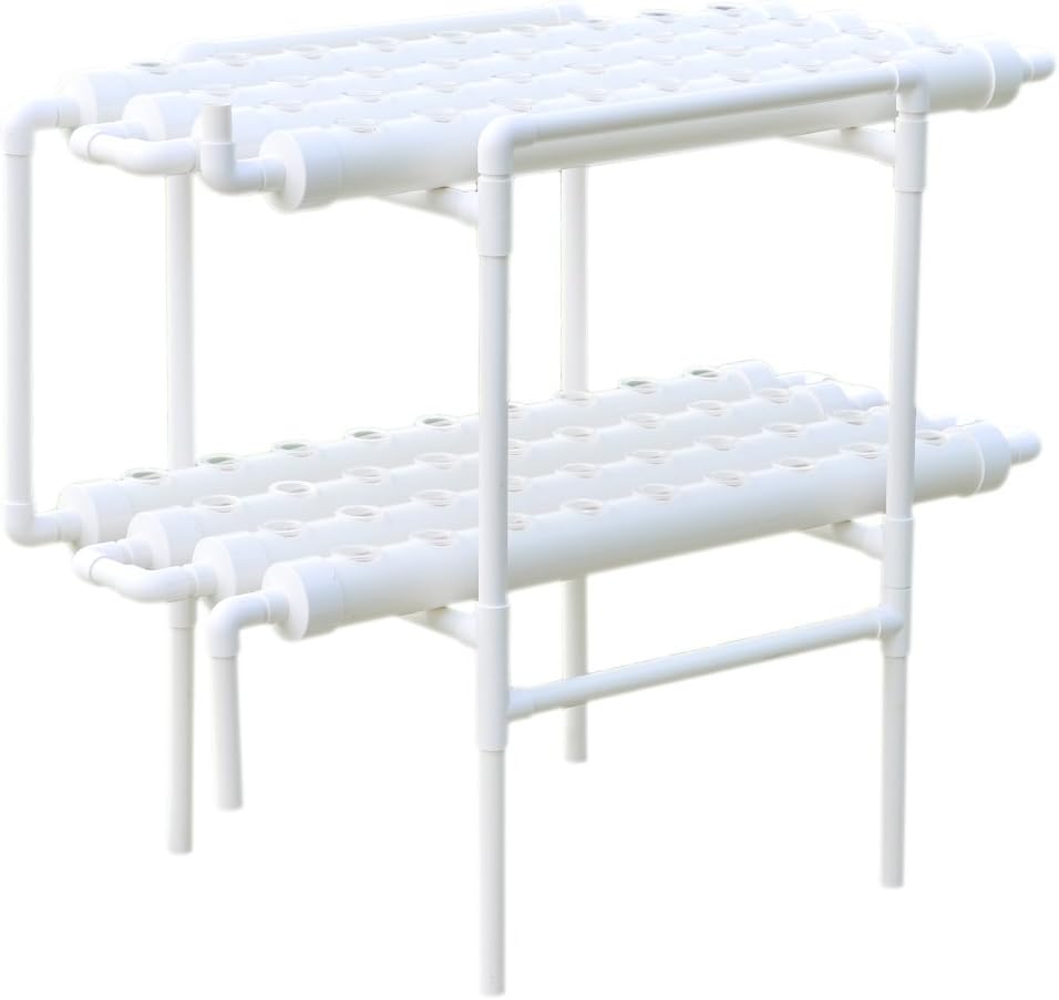 LAPOND Hydroponic Grow Kit,2 Layers 72 Plant Sites PVC Pipe Hydroponics 8 Pipes Hydroponics Growing System Water Culture Garden Plant System for Leafy Vegetables