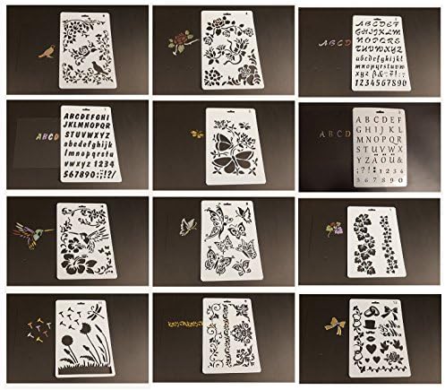 Drawing Painting Stencils Scale Template Sets(12pcs), Graphics Stencils for Children Creation,Scrapbooking, DIY Albums Accessories,Card and Craft Projects,Best for Using with Your Bullet Journal