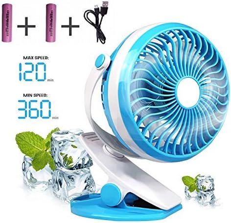 Baby Stroller Mini Battery Operated Clip Fan, Small Portable Fan Powered by Rechargeable Battery or USB Desk Personal Car Gym Workout Camping, Blue