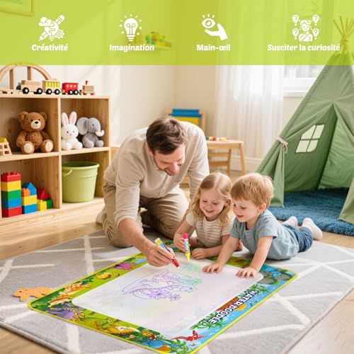 Children's Gift 1-3 Years – Water Drawing Mat 110 x 70 cm, Baby Toy 1 2 3 Years, Educational Toys for Children, Giant Colouring Pages Painting Mat Gift for Boys and Girls