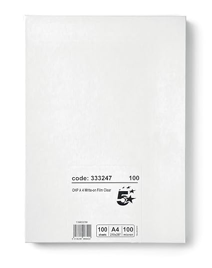 5 Star OHP-Folie zum Beschreiben 85 Mikron A4 durchsichtig 100 Stück