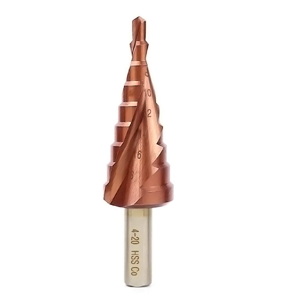 Meichoon HSS M35 Step Drill Bit 4-20mm, Cobalt Spiral Groove Large Bit Pagoda Step Drill Bit Set Hole Reamer Triangle Handle HSS Co Drilling Counterbore DC17A