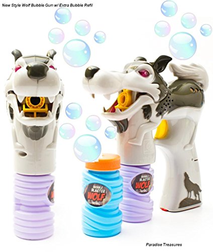 New Style LED Light Up Bubble Gun Toy~Wolf Addition with 2 Bubble Refill (US Seller)