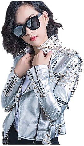 Punk Rock Pu Leather Jacket Rivets DJ Coat Fashion Motorcycle Short Costumes Cosplay Jacket (S,XXXL)