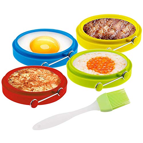 Silicone Egg Rings Round - NUIBY Non Stick Fried Egg Mold - Pancakes Maker Molds - Breakfast Egg Sandwich Cooker Maker - 4 Pack 4 Color, with 1 Free Spray Brush - Thumbnail 7