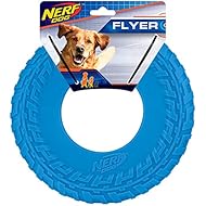 Nerf Dog Rubber Tire Flyer Dog Toy, Frisbee, Lightweight, Durable, Floats in Water, Great for Beach and Pool, 10 Inch Diameter, for Medium/Large Breeds, Single Unit, Blue