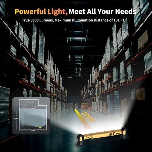 MechaniLite Work Light,3000LM LED Magnetic Light bar 5200mAh Under Hood Light with Hooks, Portable Magnetic Rechargeable Cordless Work Light for Mechanic/Car Repairing/Garage-Yellow