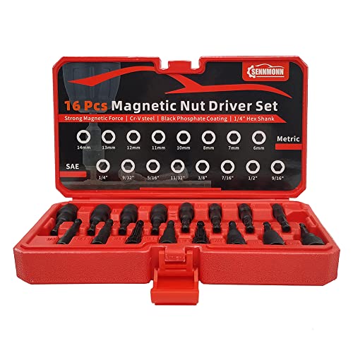 SENNMONN 16Piece Hex Nut Driver Set, 1/4" Hex Shank, Metric