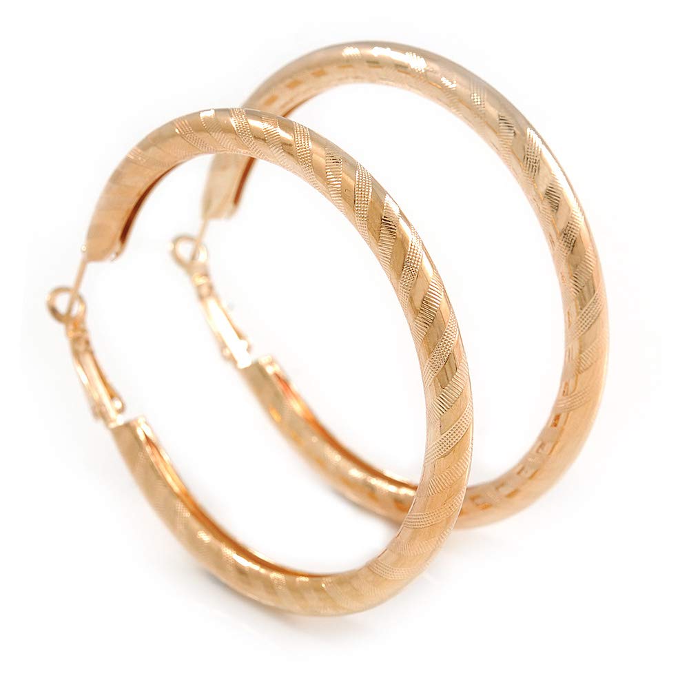 60mm D/Large Thick Etched Hoop Earrings/Gold Tone