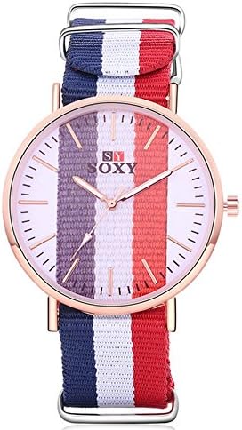 RQHdesign Soxy Women's White Dial Analog Quartz Movement Fashion Watches Canvas Nylon Band Strap