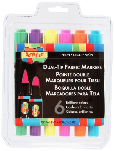 Scribbles Dual-Tip Permanent Fabric Markers, 6-Pack, Neon