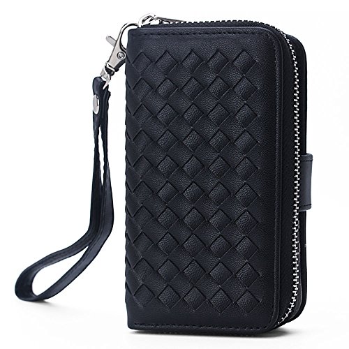 image for Urvoix iPhone SE Case, Woven Skin Leather Zipper Wallet Detachable/Sep